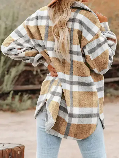 Plaid Wool Blend Shacket Casual Oversized Button Jacket