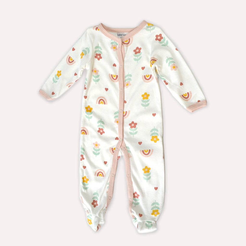 Rainbow Daisy Flowers Pattern Zipper Footie Pajamas Romper