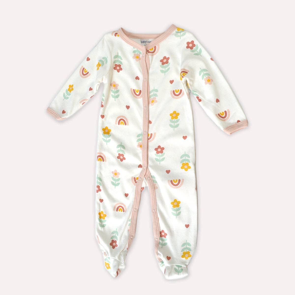 Rainbow Daisy Flowers Pattern Zipper Footie Pajamas Romper