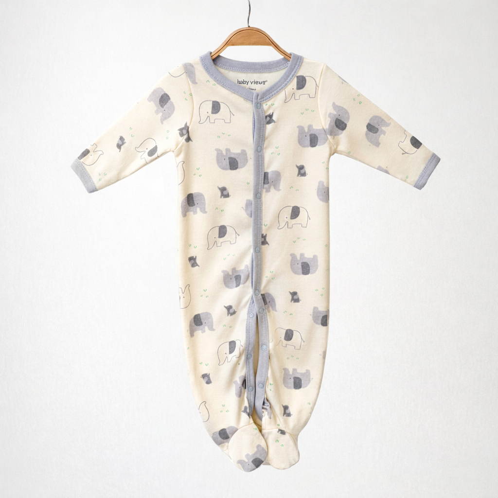 Cute Elephant Pattern Zipper Footie Pajamas Romper