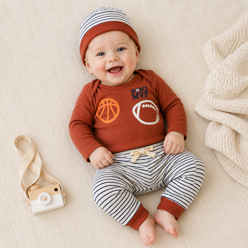 Baby 3pcs Chenille Applique Bodysuit Hat Pants Set