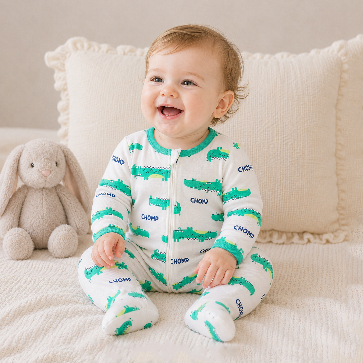 Alligator Pattern Zipper Footie Pajamas Romper