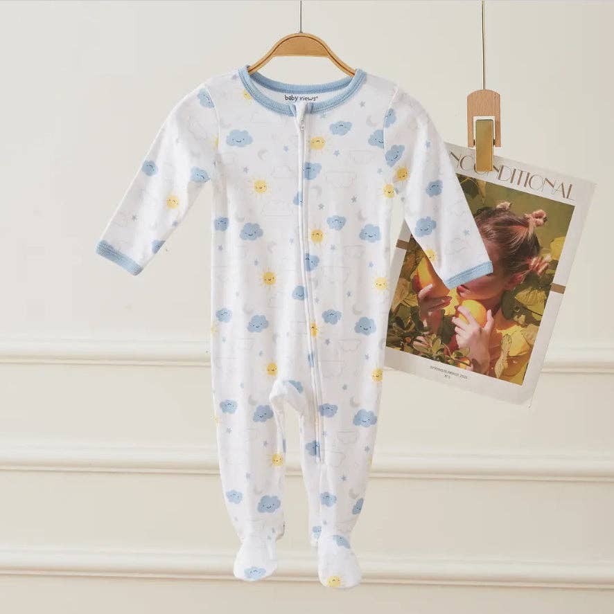 Cloud Sun Star Moon Pattern Zipper Footie Pajamas Romper