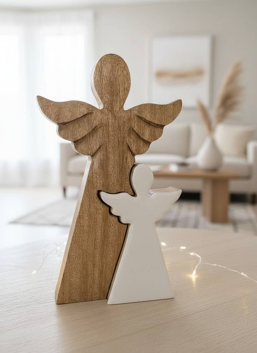 3D Wooden Angel with an enamel Cutout 9x5in