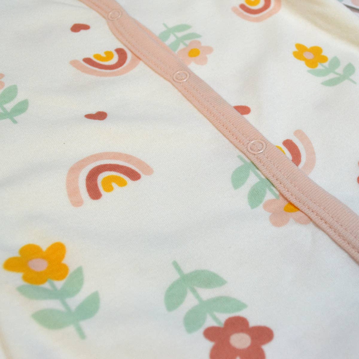 Rainbow Daisy Flowers Pattern Zipper Footie Pajamas Romper