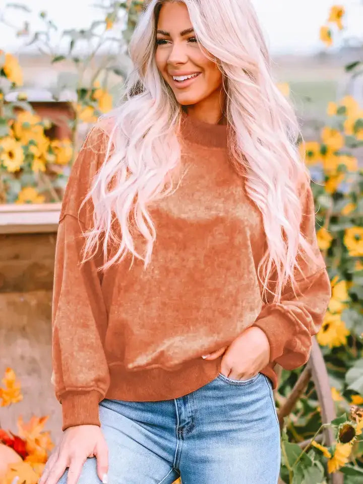Green Drop Shoulder Crew Neck Pullover Sweatshirt